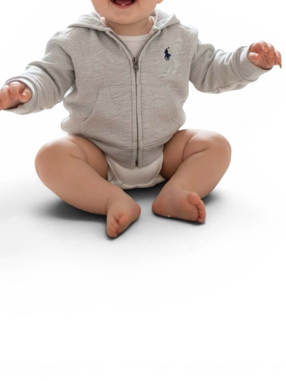 Ralph Lauren Baby Grey Cotton-Blend Fleece Zip-Up Hoodie, Size 3M